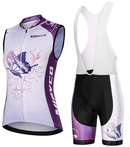 Completo Ciclismo Donna Estivo Abbigliamento Bici MTB,Tuta Ciclista Maglietta da Ciclo Senza Maniche Gilet e Salopette Pantaloncini con 9D Gel Imbottiti,Maglia Bicicletta Asciugatura Rapida|4,XL