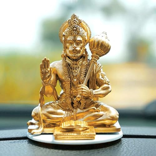 Zig Zag Idole Bajrang Bali Hanuman faite à la main, parfaite pour tableau de bord de voiture, bureau et décoration d'intérieur, 8 cm, doré