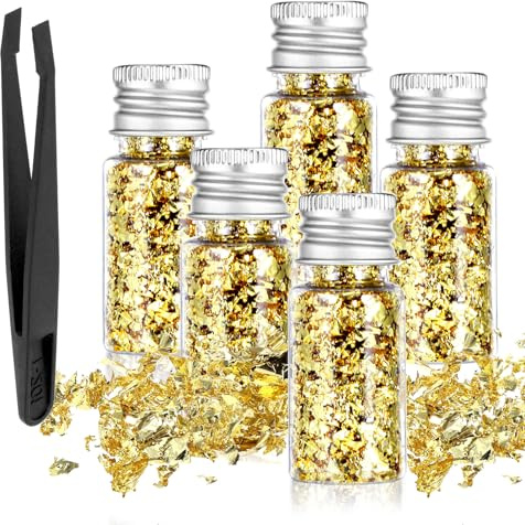 5 hojas de oro con pinzas, hojas de oro para manualidades, lámina de oro, decoración de papel de lámina dorada, copos de papel de aluminio multifuncional, papel decorativo para dorado, pintura