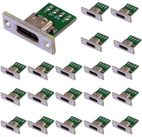 RUNCCI-YUN 20 Piezas adaptadores Montaje en Panel USB C,Conector Hembra USB c a PCB 2.0 DIY de 24 Pines soldar,con Placa de PC