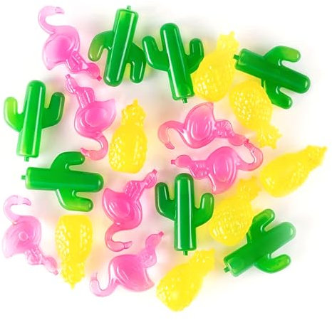 Uclac 24 Pcs Reusable Ice Cubes, Flamingo Cactus Pineapple Duck Style Plastic Ice Cubes, Summer Luau Tropical Themed Colored IceCube for Coolers Whiskey Cocktails Beer Wine