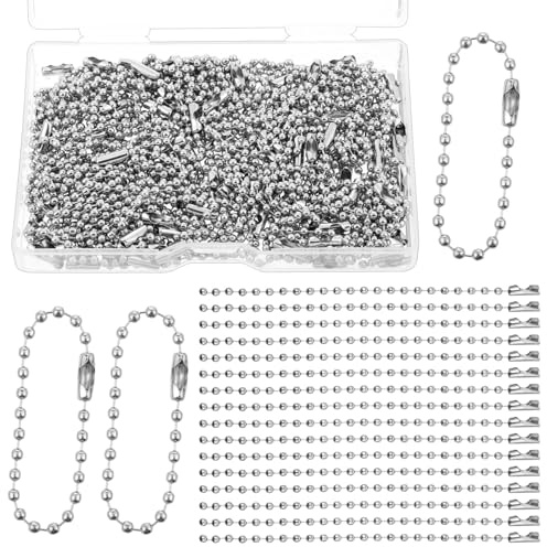 100 PCS Ball Bead Chain, 10cm / 3.9 Inch Long Stainless Steel Silver Ball Chain Keychain Metal Small Bead Chains with Connectors Balls Beads Chains Extension for Tag Jewelry Making Hanging Decoration