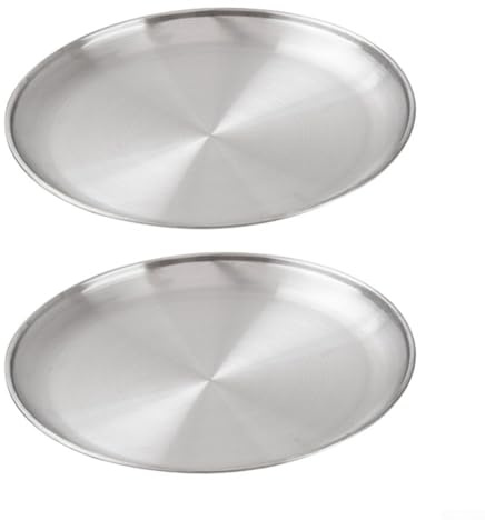Honseadek I Steel Camping Plates Set of 2 Heavy-duty Stainless Outdoor Tableware for Stackable Picnics Bbq and Travel Hiking Metal Dishware Round (20x15cm)