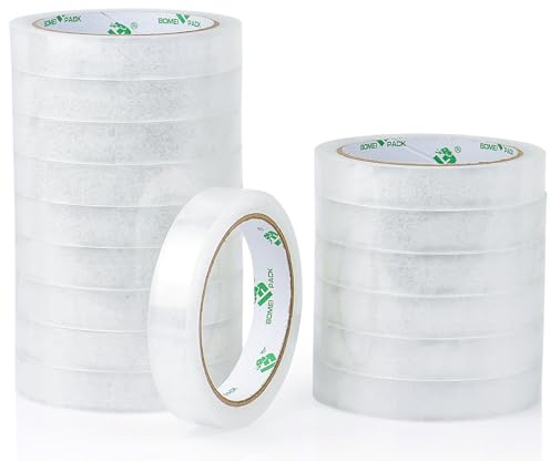 BOMEI PACK 16Rolls Clear Tape Refills for Dispenser, Transparent Gift Wrap Tape 3inch Core for Home, School and Office, 3/4inch x 60yds