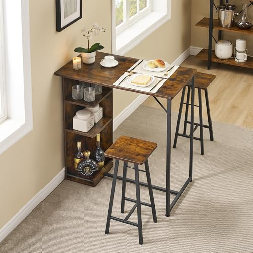 Garvee Table Bar avec 2 Tabourets 91,4 x 50 x 90,7 cm | Table Haute Mange Debout avec 3 Étagères de Rangement, Meuble Bar Style Industriel pour Cuisine Salon Petit Espace
