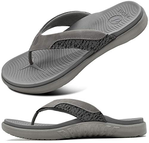ONCAI Chanclas para Hombre, Sandalias Ortopédicas con Punta de Cuero para la Playa de Verano para Hombre, Chanclas Deportivas con Soporte para arco, Pantuflas Suela de Espuma para Yoga Gris EU 43