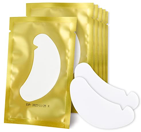 Lunamoon 100 Paar Augenpads Wimpernverlängerung Wimpernpads Wimpernverlängerung Pads Eyelash Extension Pads Wimpern Patches Viskos Gel,Anti-Rutsch,Stick unter den Augen(V-pads Gold)
