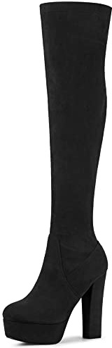 Perphy Cuissardes à plateforme et talon carré pour femmes Noir 40