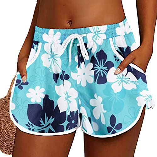 Onsoyours Short de Bain Femme Été Maillot de Bain à Séchage Rapide Imprimé Multiusage Sport Short pour l'Yoga Jogging Plage A Bleu XXL