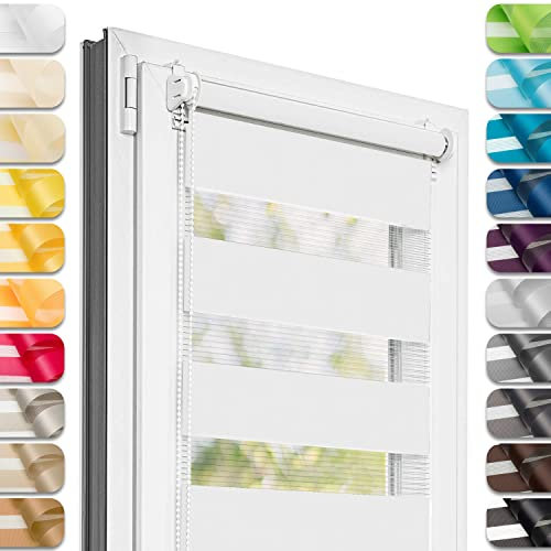 Estika Doppelrollo Klemmfix ohne Bohren - 70 cm x 220 cm - Weiß - 27 Stofffarben, Tag und Nacht Duo Rollo, Rollos für Fenster ohne Bohren, Fenster Sichtschutz (70 cm Stoffbreite)