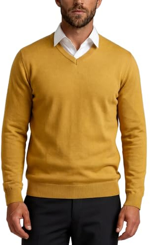 Xact Maglione a V in 100% Cotone per Uomo (Mustard) M