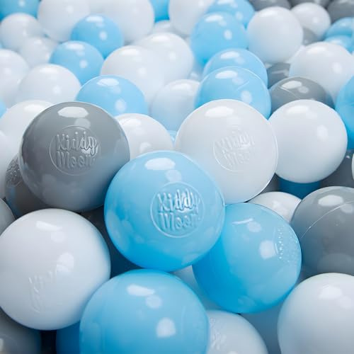 KiddyMoon 200 bollar/7 cm färgglada mjuka bollar för barnpool tillverkad i EU, grå/vit/babyblå