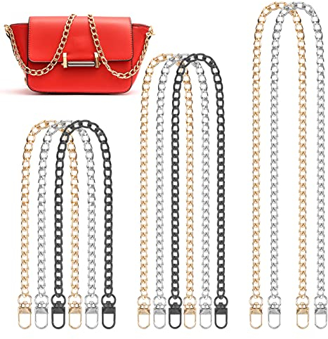 Encuryna Taschenkette Gold 8 Stück Trageriemen Metall Schulterriemen Tasche Kettenriemen Schultergurt für Taschen DIY Flachketten Riemen Ersatz Trageriemen Kette
