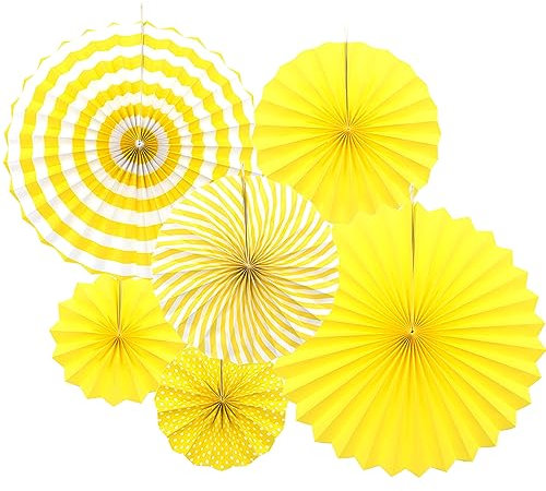 Hocansen 6Pezzi Ventaglio di Carta 8/12/16 in Ventagli Carta da Appendere Ventaglio Rotondo Pieghevole Pom Pom Ghirlande Colorate Decorazioni per Feste,Matrimoni,Compleanni (ZS/Yellow)
