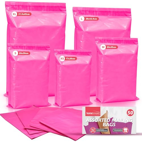 Lot de 50 sacs postaux roses assortis pour envoi de vêtements, sacs postaux, sacs postaux pour vêtements, tailles mixtes, sacs de livraison pour colis, sacs d'expédition, sacs postaux, chaussures