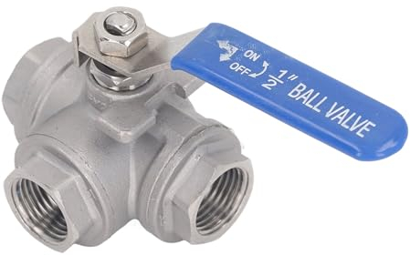 Mothinessto 3-Wege-Kugelhahn, Typ L, Edelstahl, Kugelventil, 3-Wege, Geringer Flüssigkeitswiderstand, Schnelles Öffnen und Schließen, 15 cm x 22 cm x 5 cm, G1/2, Gewinde