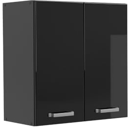 Vicco Wall cabinet Raul, Black high gloss, 60 cm | 2 Doors · 1 Shelf · Depth – 31 cm · ✓ Freely combinable · ✓ Practical storage