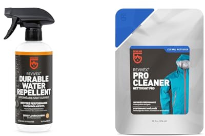 GEAR AID Revivex Durable Water Repellent (DWR) Spray for Waterproofing, Restoring Performance & Revivex Pro High-Tech Fabric Cleaner, 10 fl oz