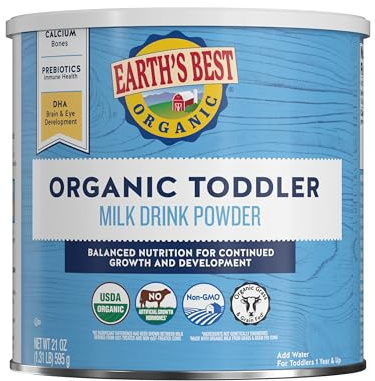 Earth's Best Organic Toddler Milk Powder for Toddlers 12 Months and Up, 21 Ounce Container