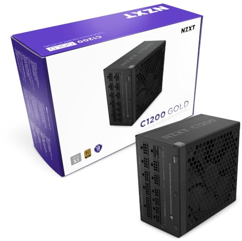 NZXT C1200 Gold ATX 3.1 - Fully Modular Low-Noise PC Gaming Power Supply - 1200 Watts - 80 Plus Gold - 12V-2x6 Connector - Zero Fan Mode - 100% Japanese Capacitors - Black
