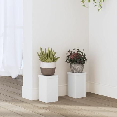 Homgoday Lot de 2 supports pour plantes - Support de fleurs - Colonne de fleurs - Décoration de table à fleurs - Étagère pour décoration intérieure - Blanc - 10 x 10 x 18 cm - Matériau du bois