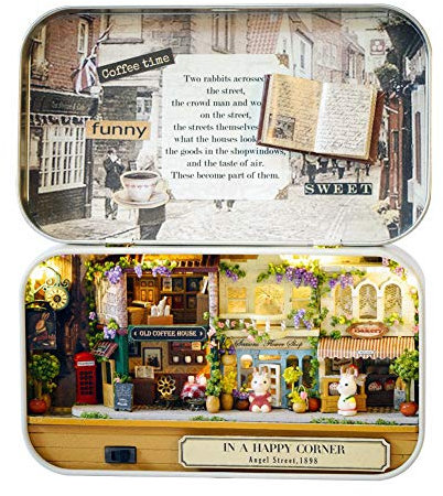 Miniatur-Puppenhaus-Möbel mit LED-Licht, Handgefertigte Bausätze, Handgefertigtes Box-Theater-Puppenhaus-Set mit Natürlichem Thema für, Mädchen, Mini-Puppenhaus (Glückliche