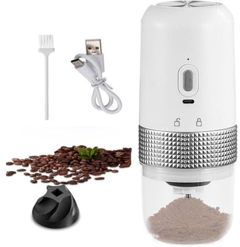 aichilra Moulin à grains de café, moulin à café électrique en céramique antirouille avec plusieurs réglages de broyage, broyeur de graines portable pour la maison, le bureau ou les voyages, silo de 25