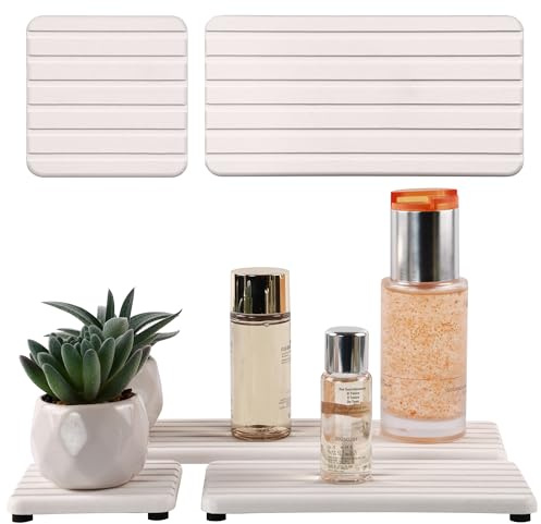 Set of 4 Bathroom Vanity Tray, Quick-Dry Diatomite Kitchen Tray with Non-Slip Pads | Water Absorbing Stone Used for Soap, Sponges, Cosmetics | Eco-Friendly Bath Sink Organizer