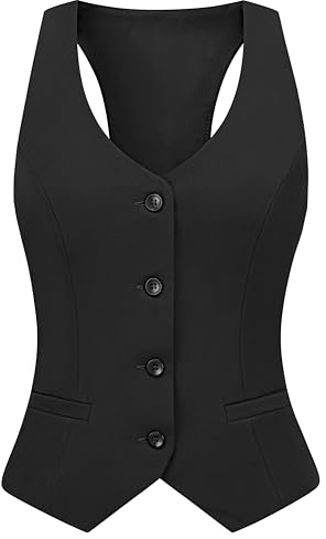V VOCNI Waistcoat Vest for Women Racerback Button Up Fashionable Casual Dress Suit Vest Top Black X-Large