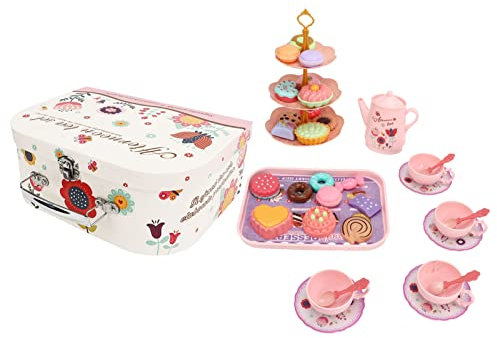Kid Afternoon Tea Set, Afternoon Tea Set Kid Tea Set Plast Låtsasleksaker Inklusive Tekanna Koppar Tallrikar för Barn