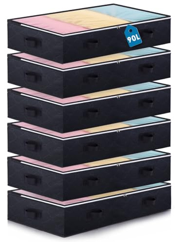 Boic 6 Piezas Cajas Almacenaje Ropa Plegable, 90L Bolsas Almacenaje Ropa Debajo De La Cama, Bolsa De Almacenamiento Con Mango, Gran Capacidad Organizador Armario Para Mantas,Zapatos