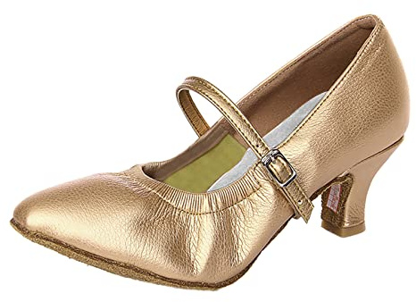 Ballroom dansskor för kvinnor Storbritannien stängd tå dam latinska dansskor kubansk häl modern tango-sko Mary Jane-balettklackar bröllop kväll pumpar samba prestanda sko salsa dansande klackar, Brun