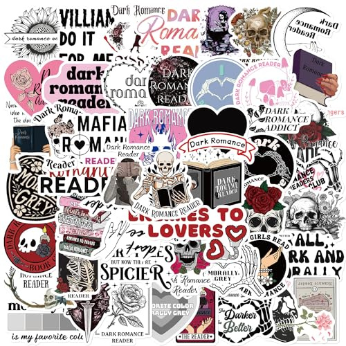 50 stycken Dark Romance läsarklistermärken i set – snygga Bookish vinylklistermärken med dystra motiv, perfekt för vattenflaskor, scrapbooking, dagbok, bärbar dator, skateboard och mer, Readers
