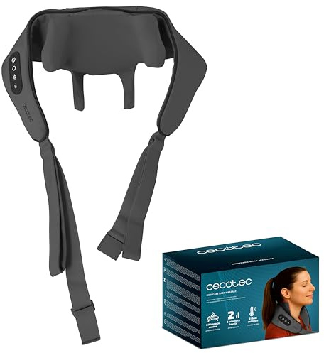 Cecotec Masajeador de Espalda Automático con Calor BodyCare Back Massage. 2 Modos de Masaje, 2 Modos de Calor, 2 Niveles de Intensidad, Cintas de Sujeción, Autoapagado a los 10min, Fácil de Limpiar