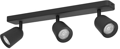 EGLO Camaldoli Taklampa med 3 ljuskällor, med tre flexibla strålkastare | spotlighttaklampa av svart stål, GU10-sockel
