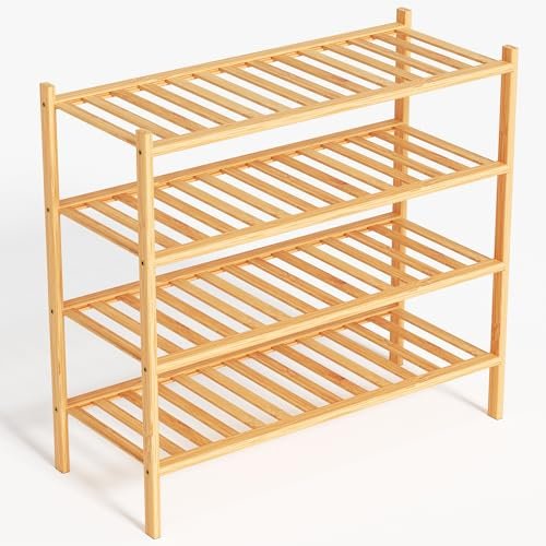 Étagère à Chaussures Bambou 4 Niveaux – Meuble Chaussure Entrée Rangement Gain de Place 68x28x64 cm – Range Chaussures Support Organisateur – Petit Meuble à Chaussures Étroit (Bambou)