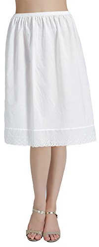 BEAUTELICATE Half Slip Underskirt 100% Cotton Women's Vintage Skirt Extender Slip A-line Petticoat Summer Cooler Anti-static Cling Resistant Underslip(Straight Style - Ivory - 24'', M)
