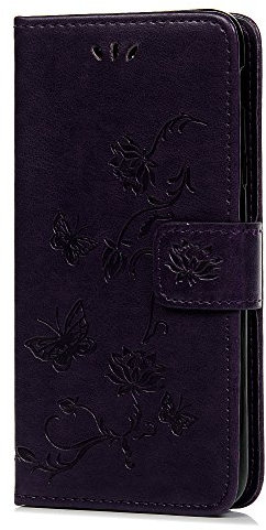 Samsung Galaxy A6 Phone Case 2018, PU Leather Flip Notebook Wallet Case Embossed Lotus Butterfly with Stand Card Holder ID Slot Folio TPU Bumper Protective Skin Cover for Samsung Galaxy A6 Purple