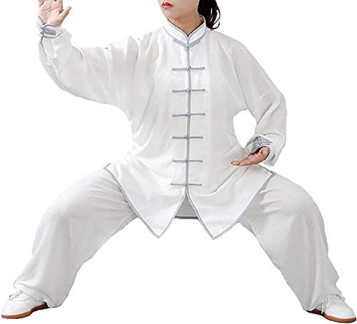 Tai Chi Anzug Herren,Baumwolle Und Leinen Tai Chi Kleidung Unisex Kampfsport Kleidung Kung Fu Kleidung Für Männer Und Frauen (EIN Set),Whitegrayedge-L