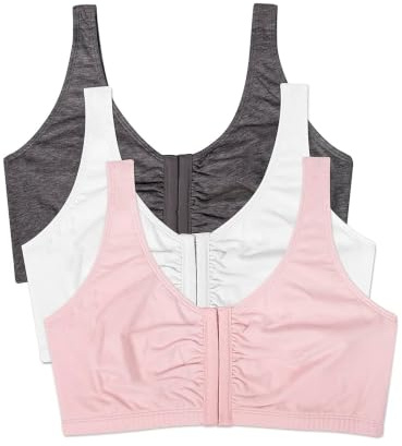 Fruit of The Loom Women's Front Closure Cotton Bra, Blushing Rose/Charcoal/White 3-Pack, 36