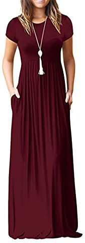 GRECERELLE Womens Maxi Dress Summer Casual Long Dresses for Ladies with Pockets (Wine Red, L)