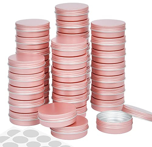 Elesunory 36 Pieces 2 oz Tins with Lids, Aluminum Rose Gold Candy Containers with White Labels, Small Empty Tin Cans Travel Storage Tin Jars for Candles, Lip Balm, Jewelry or Crafts