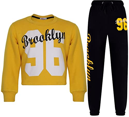 A2Z 4 Kids Girls Sweat Suit Tracksuit Crop Top Sweatshirt Sweat Pants 2 Piece Lounge Suit Set for Children Top Bottom Loungewear Gifts for Children Unisex Age 5-13 Years Mustard
