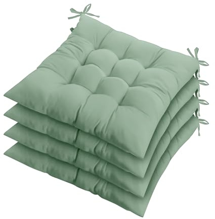 ZZZMRH Chair Cushions Pack of 4 Seat Pads for Dining, Garden Chairs - Tie On 9 Stitch Sage Indoor/Outdoor Comfortable Chair Pads