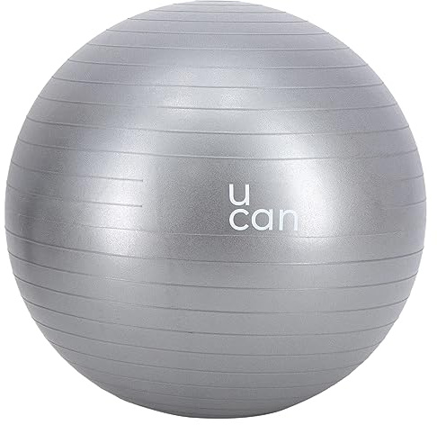 U can - Pelota Grande de 60 cm para Pilates, Yoga, Equilibrio y Embarazo | Ejercicio en casa, Silla, Oficina | Ideal para Fortalecer | Gimnasio en casa | PVC | (Gris)