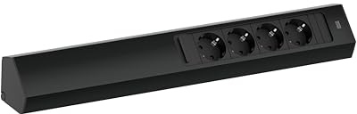 BACHMANN Steckdosenleiste Casia 2 4-Fach 2m Kabel Mehrfachsteckdose für Wand- und Eckmontage in Küche und Büro Schwarz 932.104 (mit verstellbare Abdeckung und Anti-Fingerprint Beschichtung)