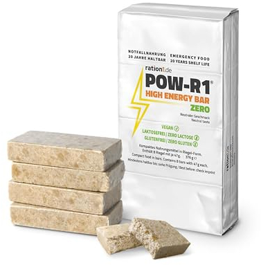 High Energy Bar glutenfrei, 1x POW-R1® ZERO Energieriegel 376g, 8 Power Riegel, Outdoor Trekking Nahrung, Notnahrung, Survival Langzeitnahrung 20 Jahre haltbar, Notfallnahrung, vegan, laktosefrei