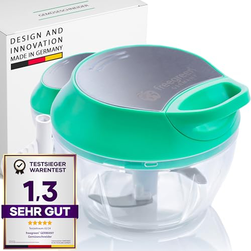 freegreen® GERMANY Gemüseschneider 540 ml Multi-Zerkleinerer I Zwiebelschneider I Universalzerkleinerer I Multischneider I Ideal für Obst & Gemüse I Zwiebeln I Knoblauch I Tomaten I Nüsse