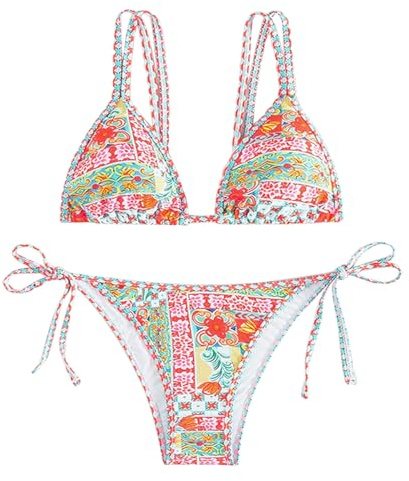 SNOMYRS Dam triangel bikini 2-delad blommigt mönstrad hög midja bikiniset färgglada topp tong baddräkter bikinis baddräkt