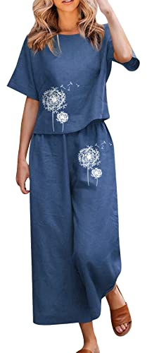 Damen Zweiteilige Outfits Leinen Elegant Hose Und Langarm Top 2 Teiler Anzug Set Freizeitanzug Casual Leicht Einfarbig Loungewear Streetwear Jogginganzug Leinenbluse Damen Sommer